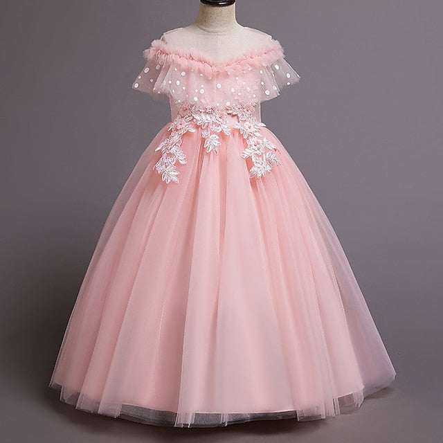 Girl Solid Flower Party Girls' Dress Color Kids