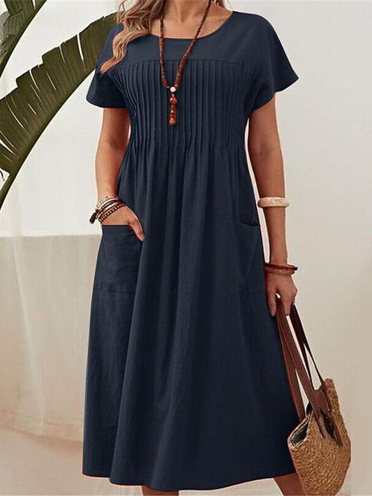 Women's Red Navy Blue Green Summer Spring Midi Dress 100%