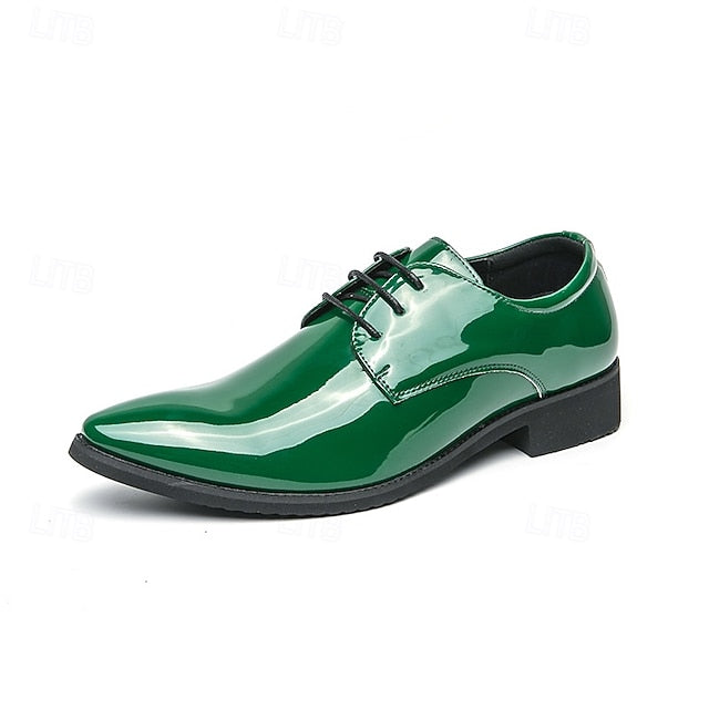 Green Patent Men Leather for – Shoes Formal Lace-Up Glossy