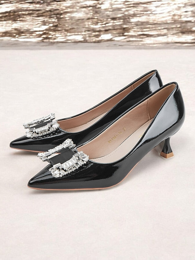 Women's Pumps Leather Crystal Embellished Patent with Black