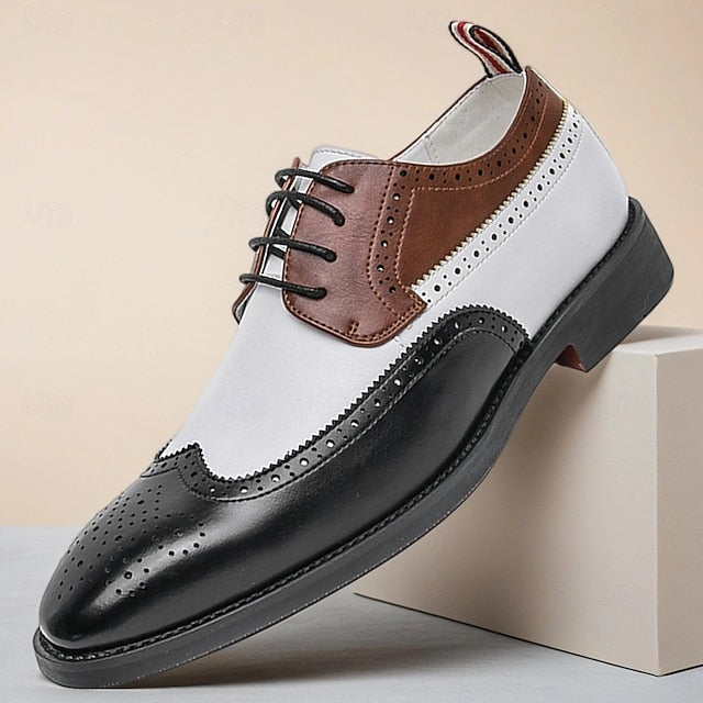 White Oxford Men's Shoes Wingtip and with Brown