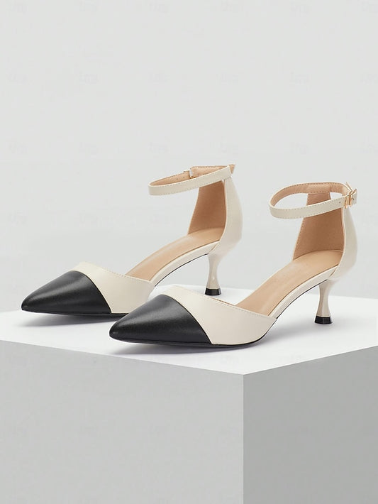 Women's Kitten Toe Pointed Ankle Heel Two-Tone Stylish