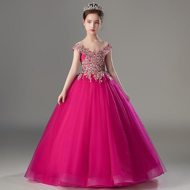 Short Girls' Kids Party Dress Solid Color Sleeve