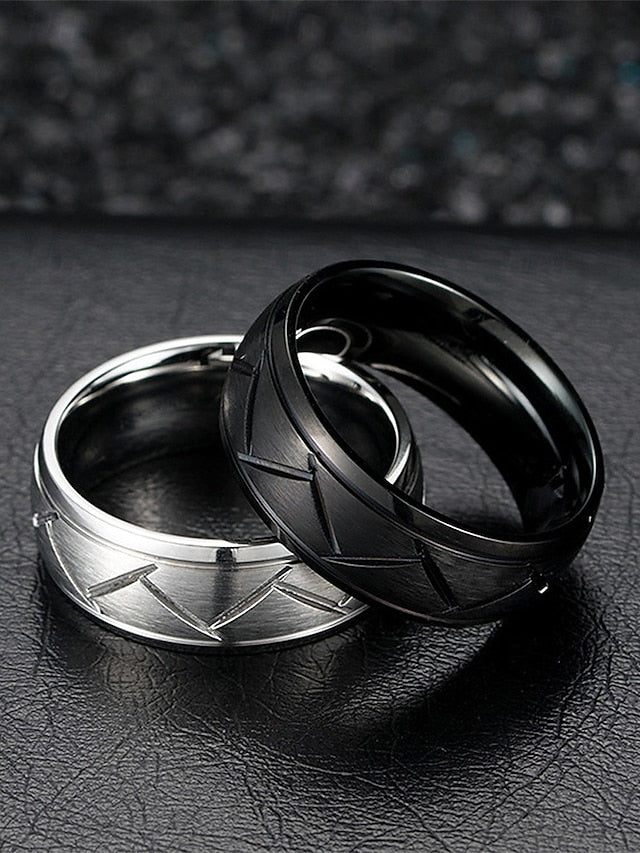 – Modern Steel Pattern Geometric Men's Rings Stainless