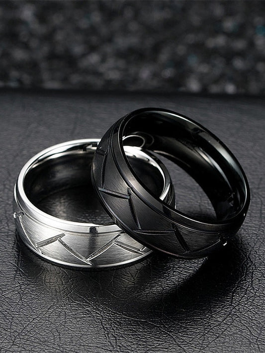 – Modern Steel Pattern Geometric Men's Rings Stainless