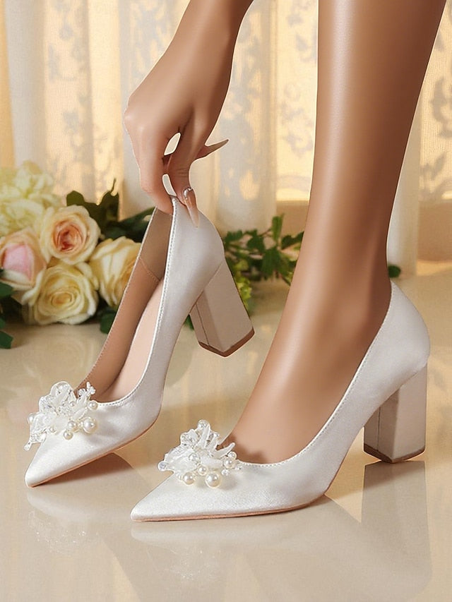 Wedding Crystal Heels Women's Pearl with and White