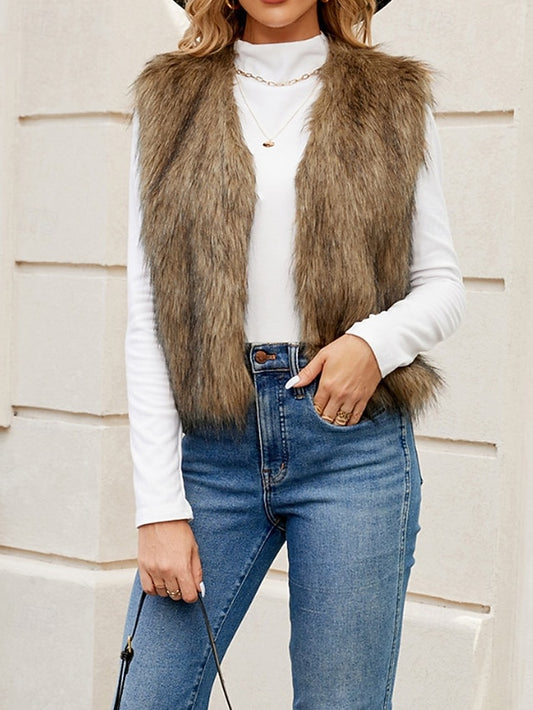 Furs Coat Faux Vest Leathers Comfortable Fur Women's