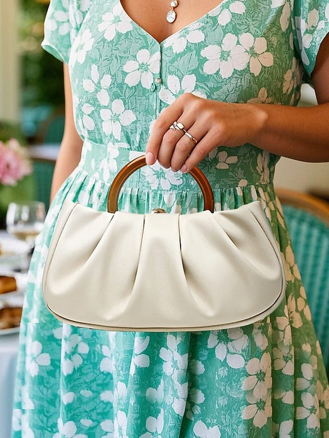 Pleated Bag with Acrylic Tote Faux Clutch Leather Women's