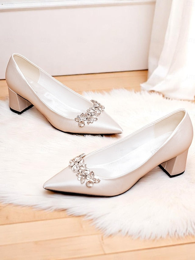 Women's Toe Pointed Wedding Pumps Satin Champagne with