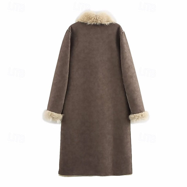 Coat Pocket Buttons Comfortable Faux Fur Warm Women's