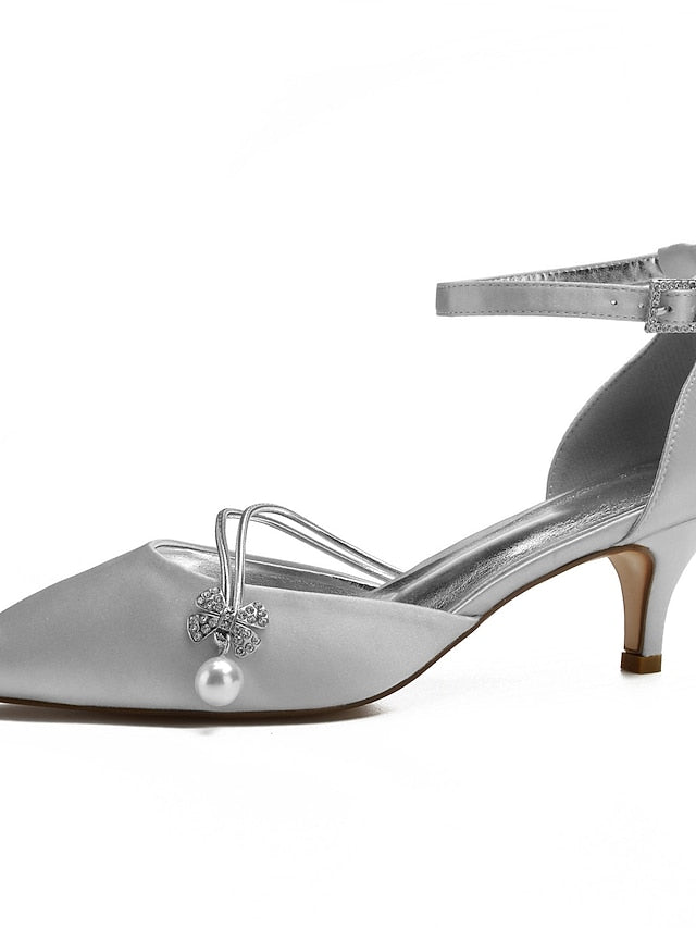 Heels Dark with Pearl and Blue Kitten Satin Women's