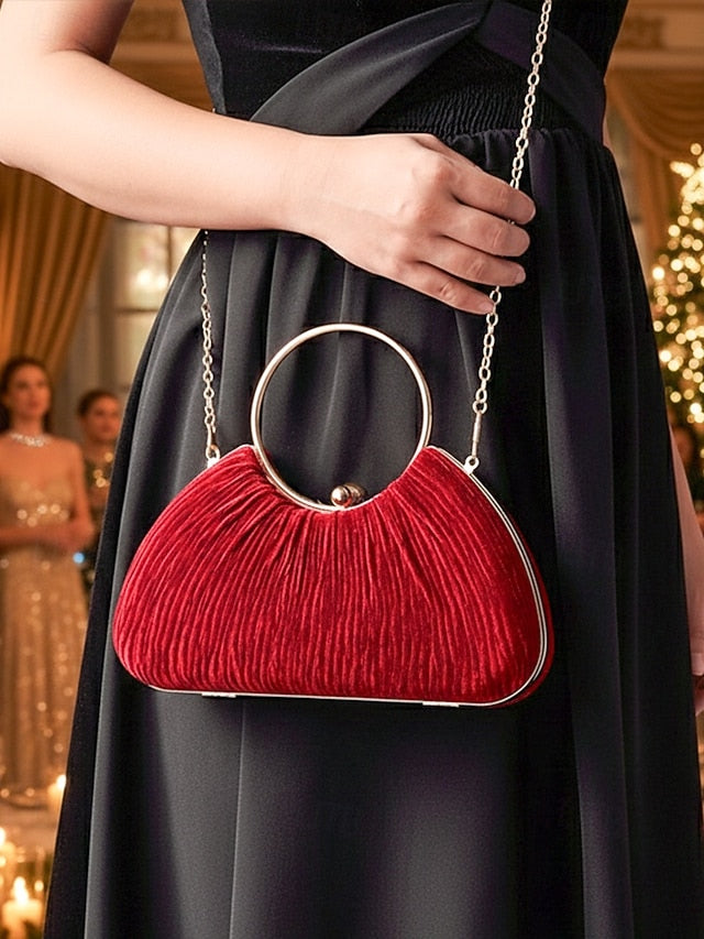 Red Handbag Women's – Elegant Velvet Party Christmas