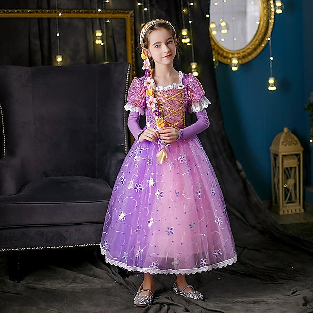 Rapunzel Cloak Princess Dress Cosplay Flower Girl