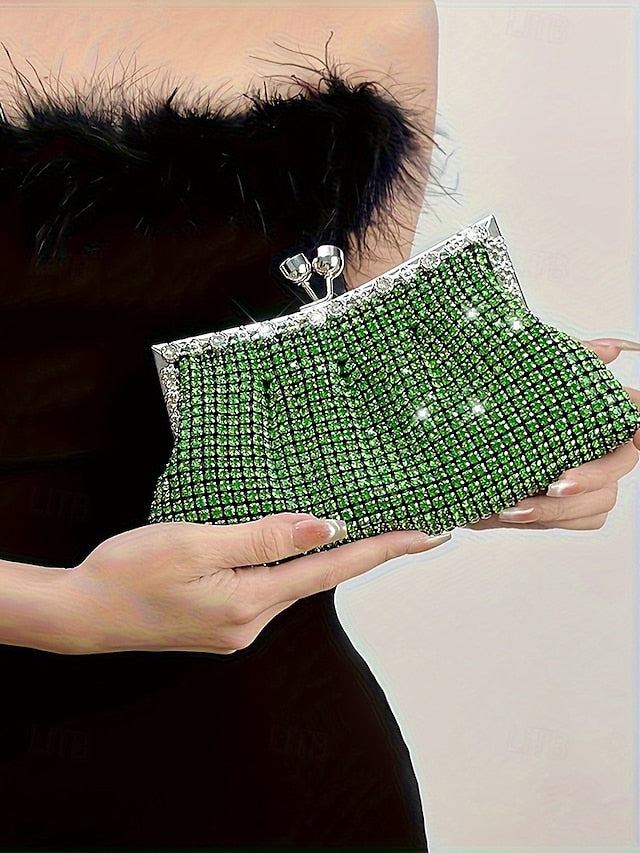 Vintage Purse Green Clutch Sage Rhinestone – Women's