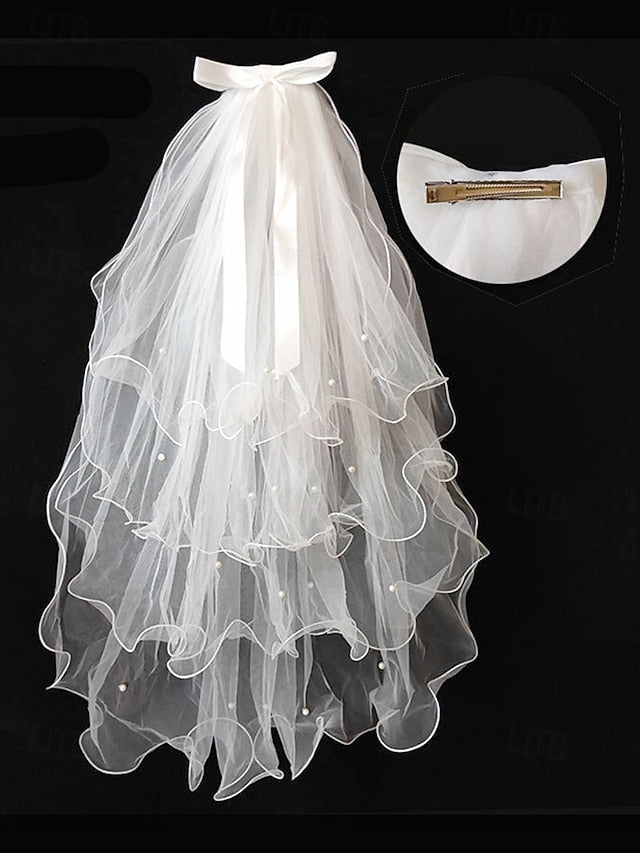 Satin with and Veil Elegant Ribbon Bridal Soft Ivory - Tulle