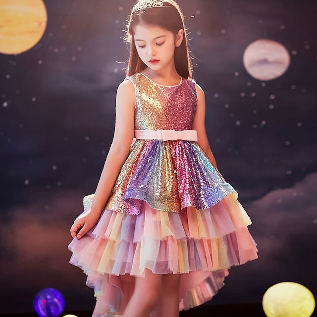 Girls' colour Sleeveless Kids Sequin Party Dress Wedding
