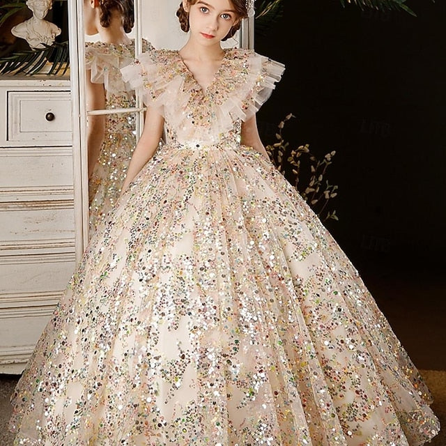 Flower Dress Party 3/4 Solid Girls' Girl Kids Color