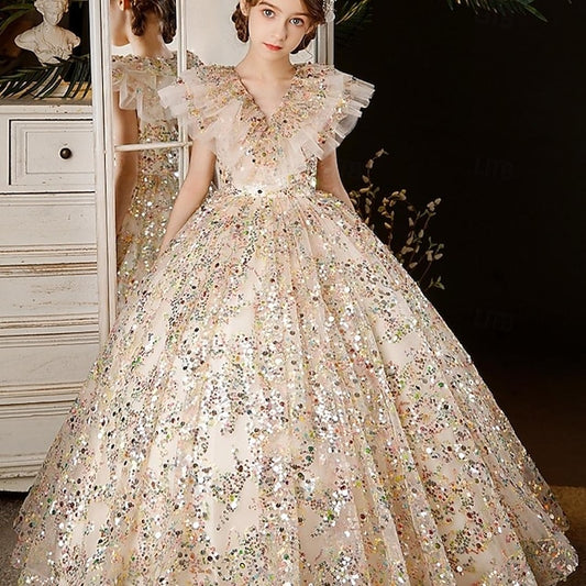 Flower Dress Party 3/4 Solid Girls' Girl Kids Color