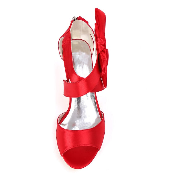 Kitten Women's Bridal Open Heel Shoes Wedding Bowknot
