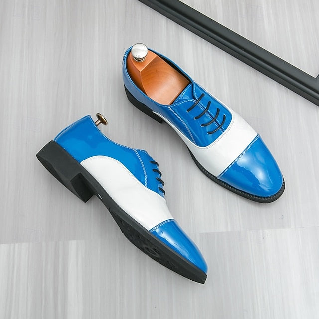 Polished Men's White Shoes Blue with and Oxford