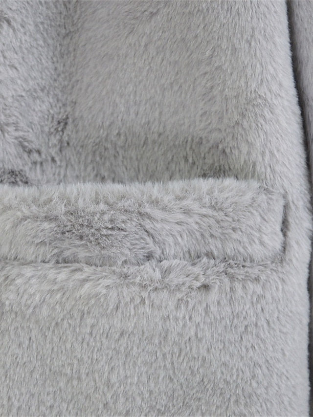 Fleece Faux Coat Breathable Warm Pocket Women's Fur Lined