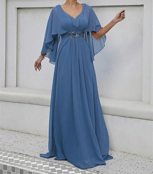 Neck Dress Elegant V the of Bride Party Mother Floor