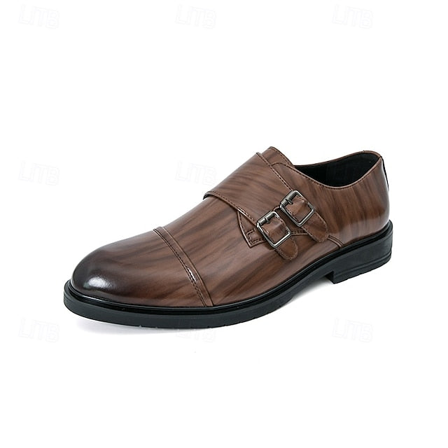 Shoes Strap Faux Men's –  Leather Double Monk Brown