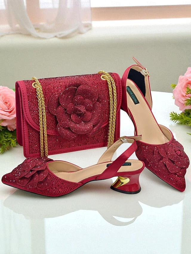 Rhinestone with Matching Slingback Pumps Women's Gold