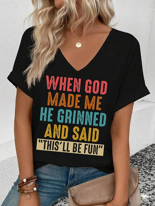 Women's T Shirt Graphic Letter Casual Short Sleeve V Neck