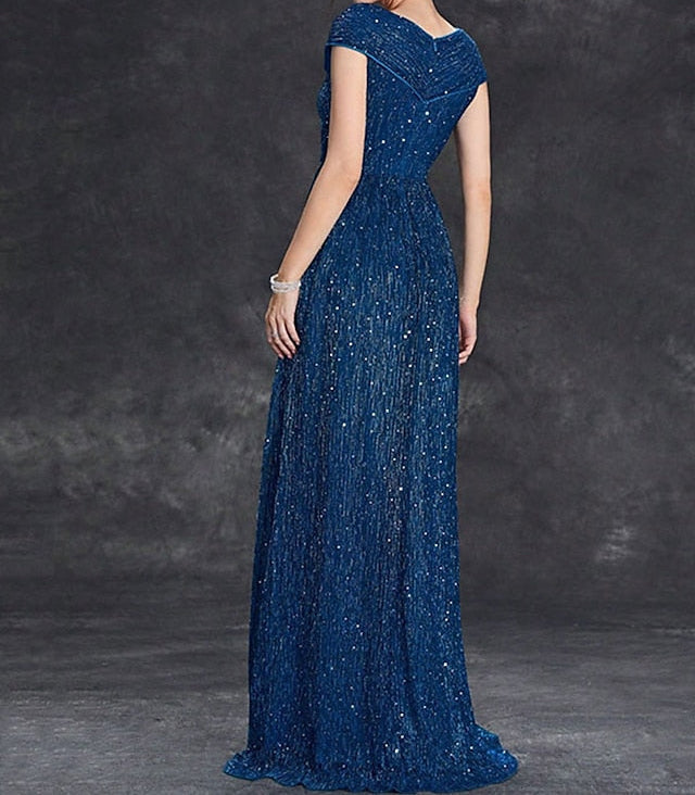 Bride V Dress Mother Floor Elegant of Party Neck the