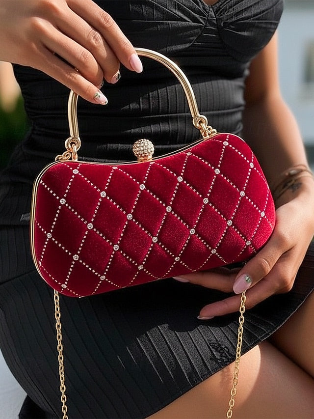 Women's Quilted - Purse with Velvet Diamond Evening Accents