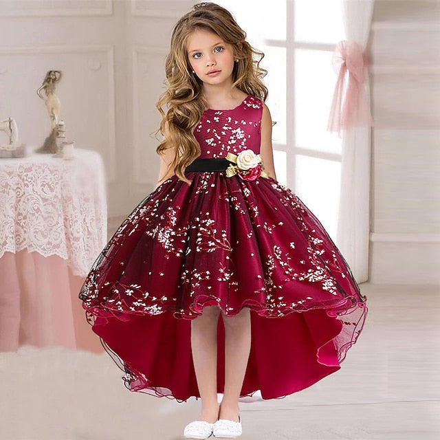 Sleeveless Solid Girls' Kids Dress Colored Wedding Floral