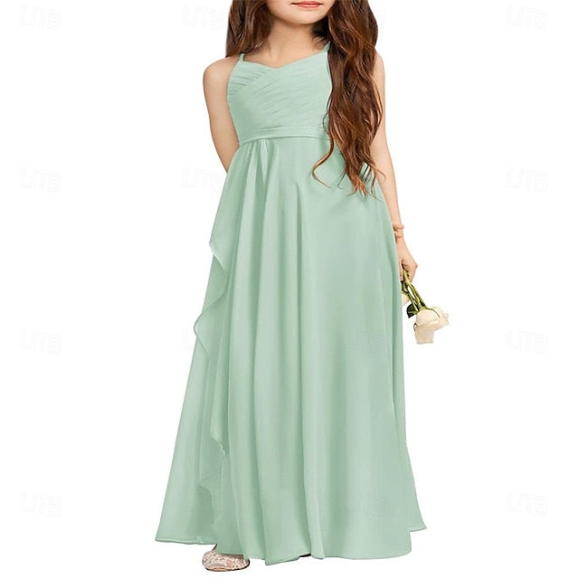 Halter Dress A-Line Flower Bridesmaid Junior Flowy Girl Girls
