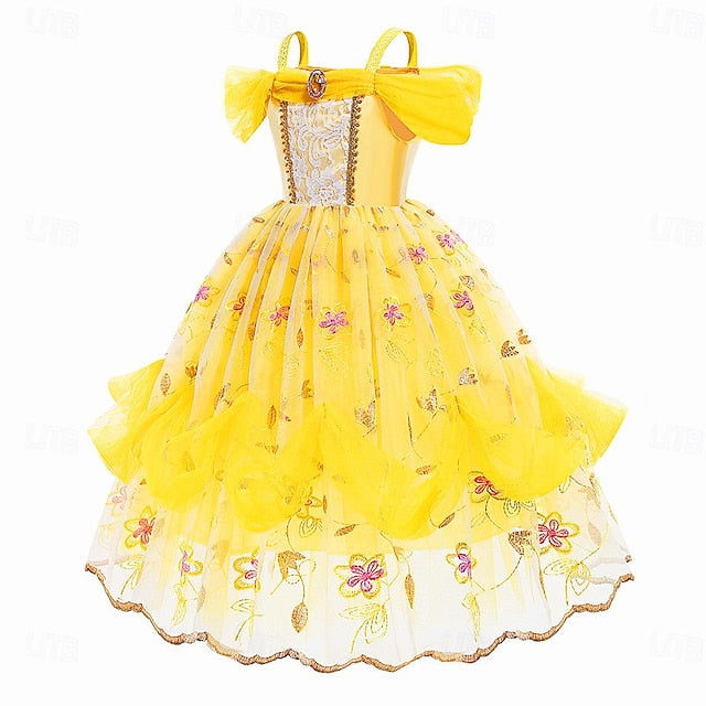 Dress Princess Girl Beast and Belle Flower Beauty the Cute