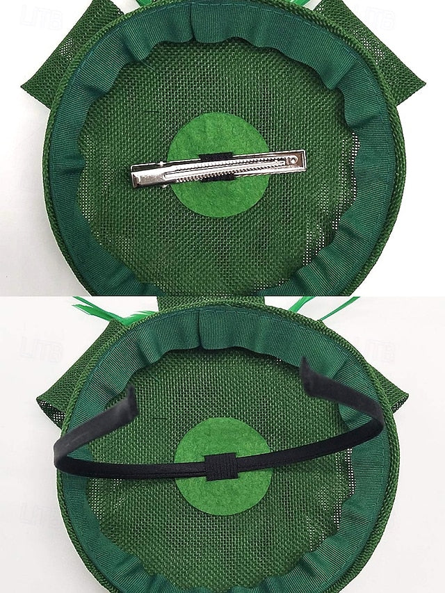 and Green with Women's Hat Bow Accents Feather Fascinator