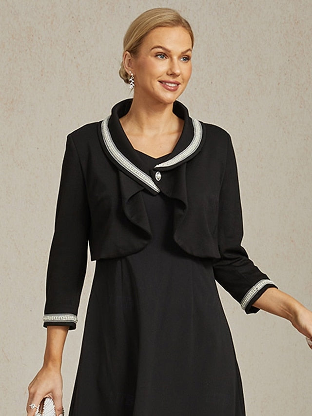 Women's Button Up Jacket Dressy Top Elegant 3/4 Length