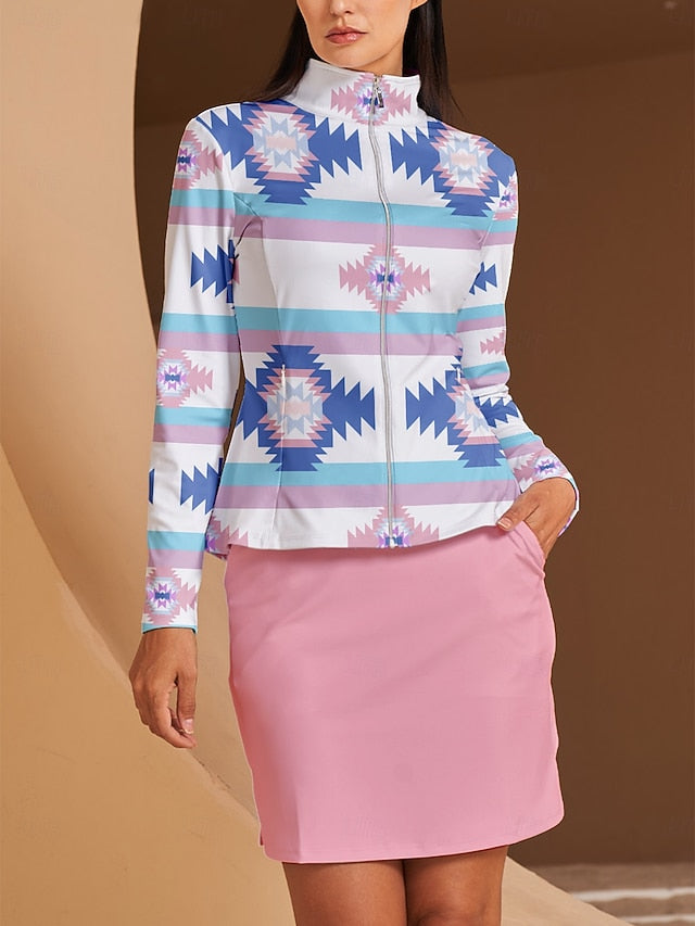 Women's Golf Jacket Blue Long Sleeve Top Ladies Golf Attire