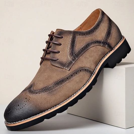Vintage Brown Derby Shoes Men's Lace-Up Brogue –
