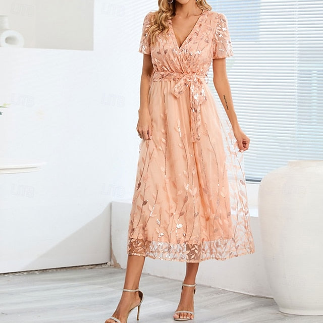 Bride Sequin V Elegant of the Mother Neck Dress A-Line