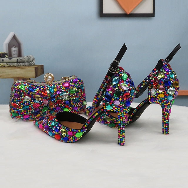 Heel Women's Shoes High Rhinestone Multicolor Wedding with
