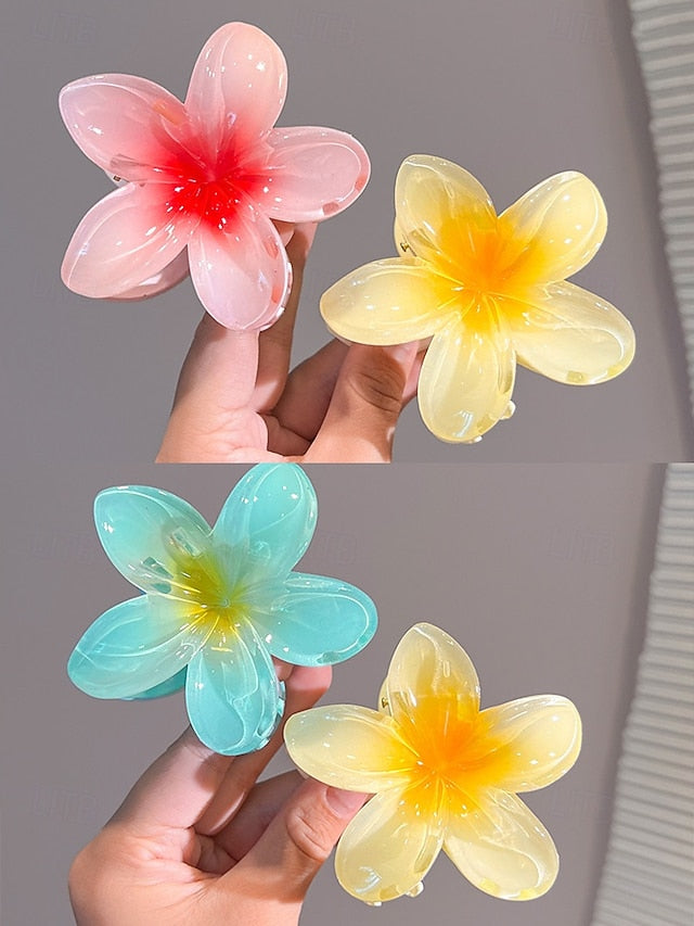 6PCS – Flower Resin Plumeria Hair Clips Tropical Hawaiian