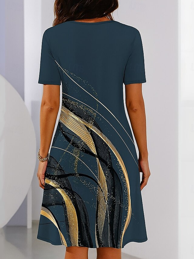 Women's Elegant Party Evening Midi Dress Crew Neck Short