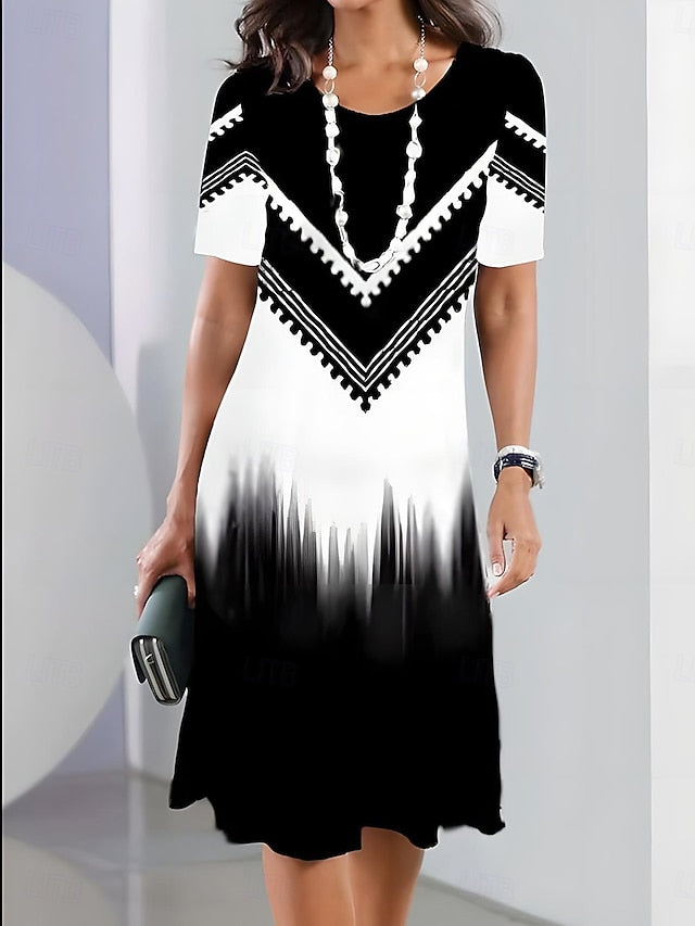 Women's Elegant Party Evening Midi Dress Crew Neck Short