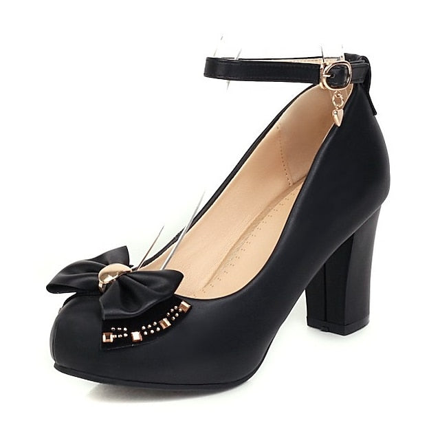 Dress Block Shoes White – Heel Toe Girls' Pumps Round