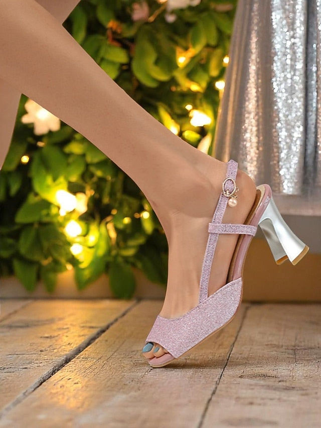 Glitter Slingback Sparkly Open-Toe Heels - Women's Gold