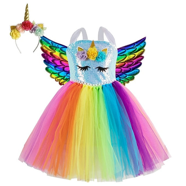 Headband Dance Cosplay Girls' Movie Unicorn Wings Dress