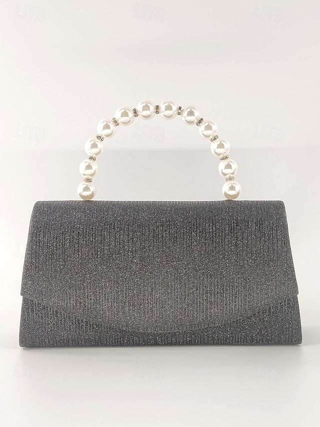 Clutch Women's Pearl Handle – Bag Purple with Glitter