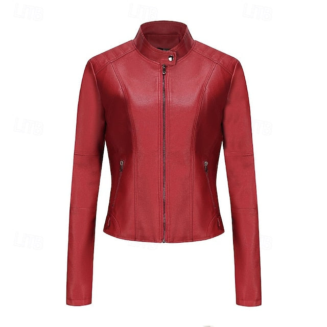 Leather Pocket Comfortable Women's Zipper Jacket Faux