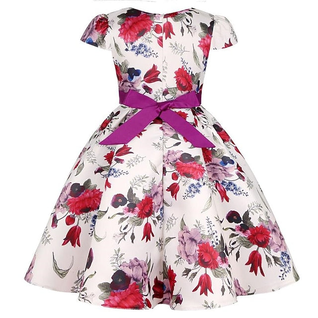 Kids Girls' Short Party Sleeve Dress Floral Flower