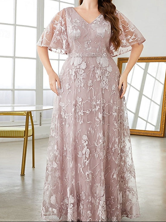 Size V Dress Plus Curve Neck of Elegant Bride the Mother